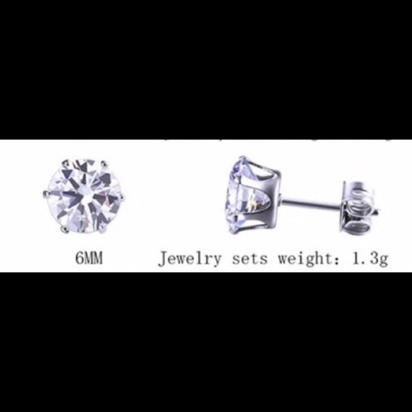 6 mm cubic zirconia studs stainless steel post - Picture 4 of 4